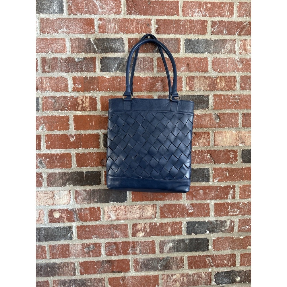 North‎ Style Deep Blue Woven Leather Bag, Magnetic Closure, Rolled Handles